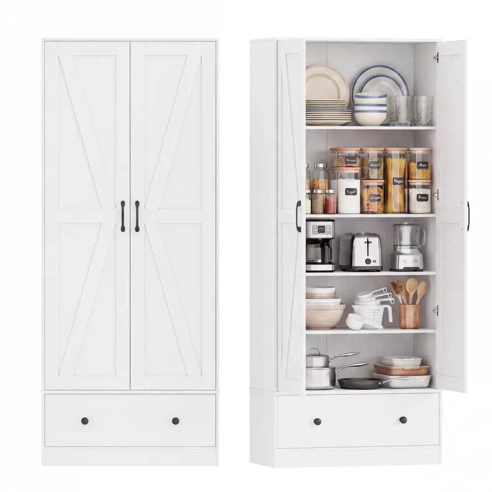 72 Inch Tall Kitchen Pantry Cabinet Farmhouse Wooden Cupboard with 2 Doors-White - White - Sideboards Cabinets & Buffets