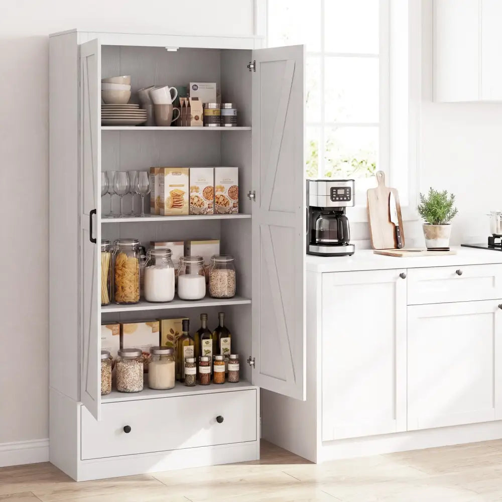 72 Inch Tall Kitchen Pantry Cabinet Farmhouse Wooden Cupboard with 2 Doors-White - White - Sideboards Cabinets & Buffets