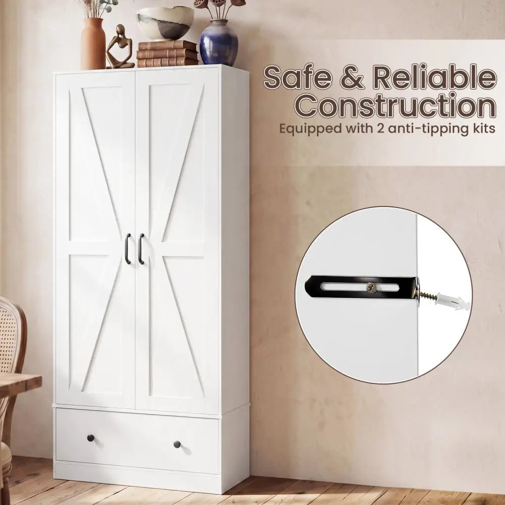 72 Inch Tall Kitchen Pantry Cabinet Farmhouse Wooden Cupboard with 2 Doors-White - White - Sideboards Cabinets & Buffets