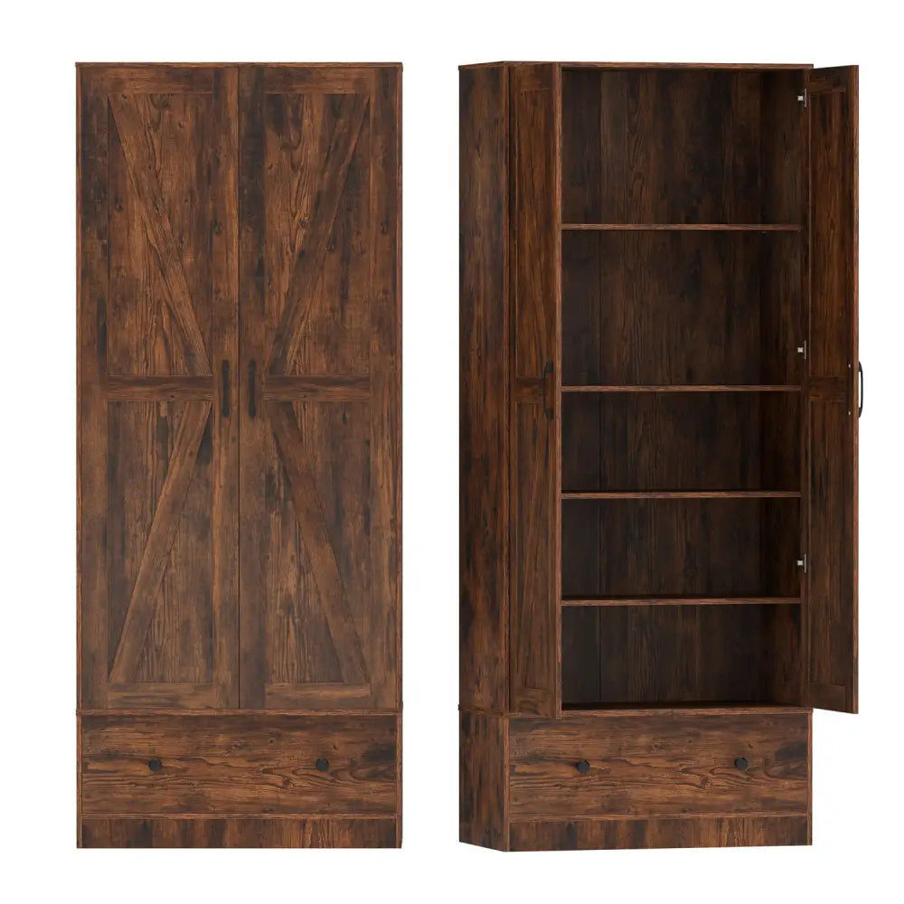 72 Inch Tall Kitchen Pantry Cabinet Farmhouse Wooden Cupboard with 2 Doors-Rustic Brown - Rustic Brown - Sideboards