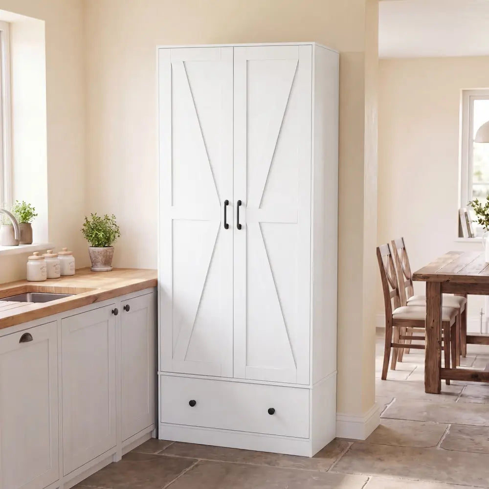 72 Inch Tall Kitchen Pantry Cabinet Farmhouse Wooden Cupboard with 2 Doors-White - White - Sideboards Cabinets & Buffets