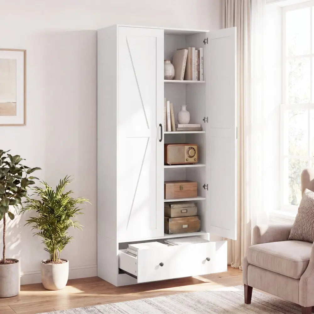 72 Inch Tall Kitchen Pantry Cabinet Farmhouse Wooden Cupboard with 2 Doors-White - White - Sideboards Cabinets & Buffets