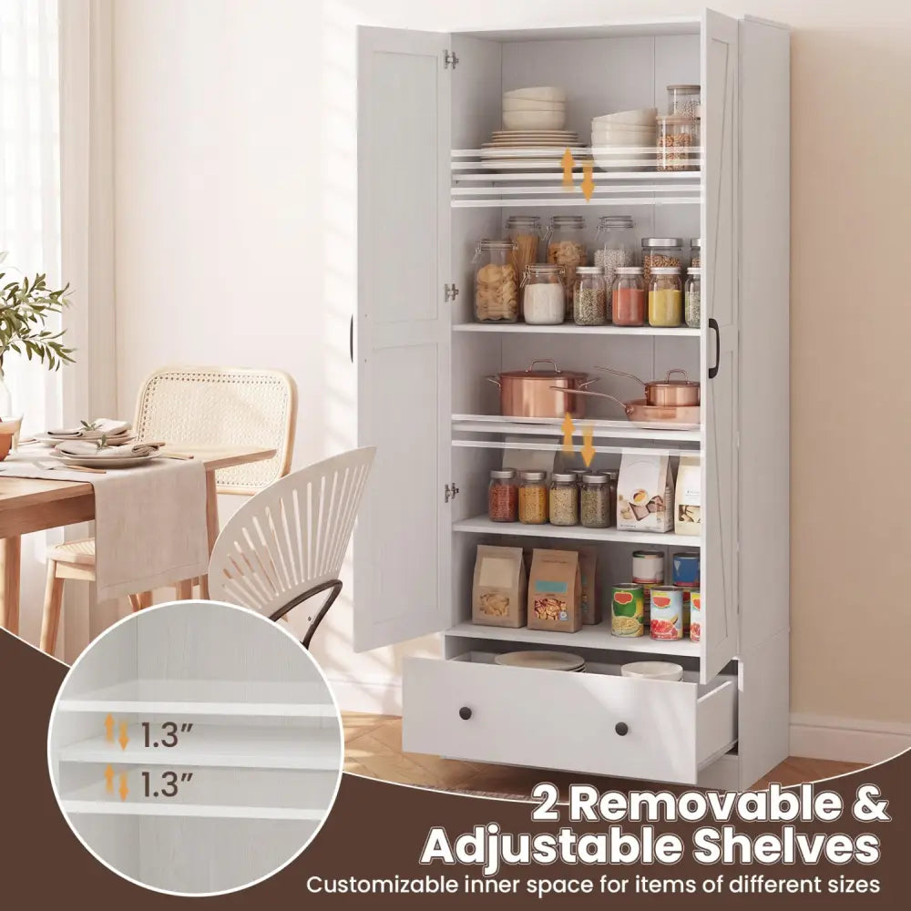 72 Inch Tall Kitchen Pantry Cabinet Farmhouse Wooden Cupboard with 2 Doors-White - White - Sideboards Cabinets & Buffets