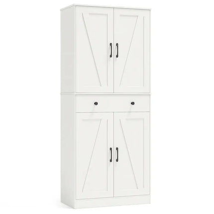 72 Inch Tall Modern Farmhouse Cupboard Cabinet with 4 Barn Doors-White - White - Clothing & Closet Storage