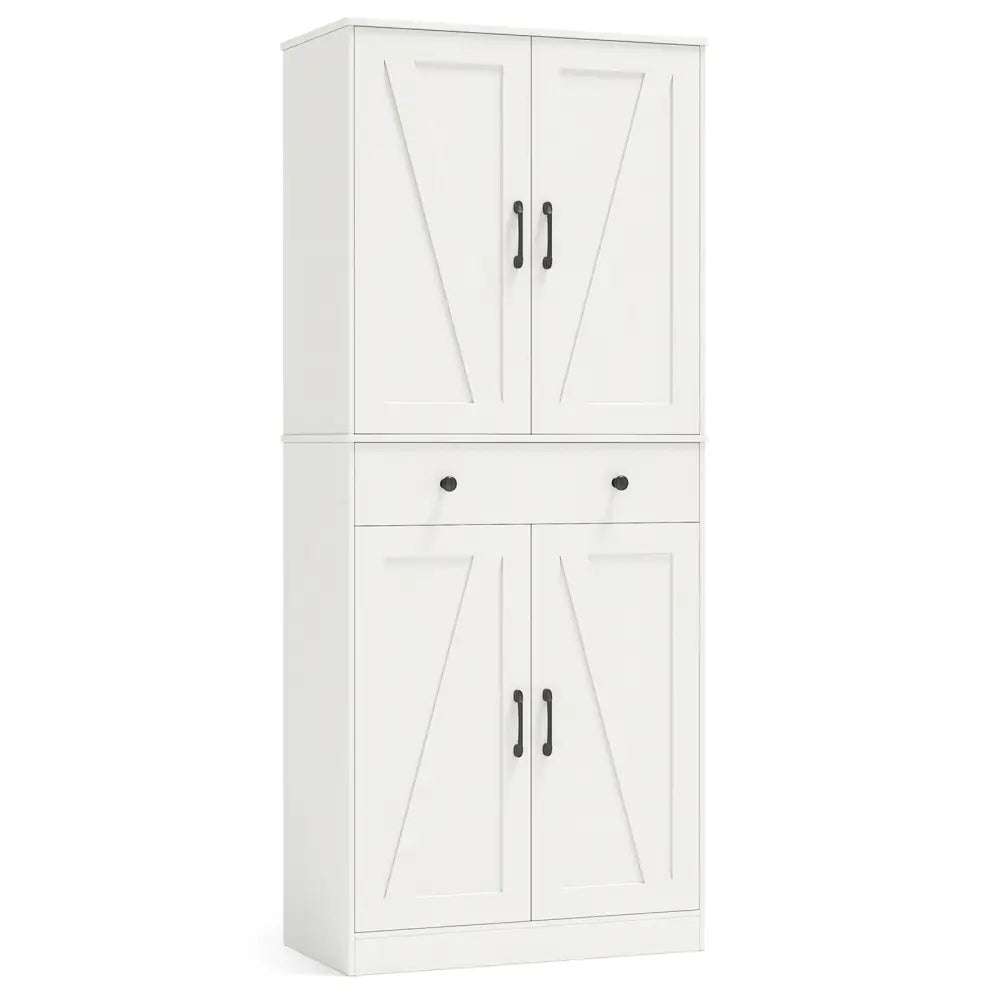 72 Inch Tall Modern Farmhouse Cupboard Cabinet with 4 Barn Doors-White - White - Clothing & Closet Storage