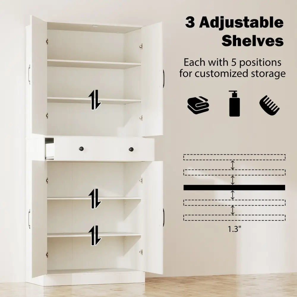 72 Inch Tall Modern Farmhouse Cupboard Cabinet with 4 Barn Doors-White - White - Clothing & Closet Storage