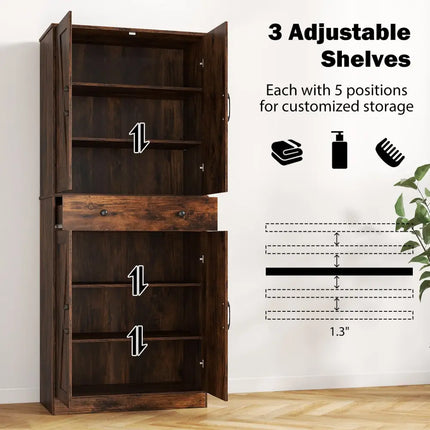 72 Inch Tall Modern Farmhouse Cupboard Cabinet with 4 Barn Doors-Coffee - Coffee - Clothing & Closet Storage