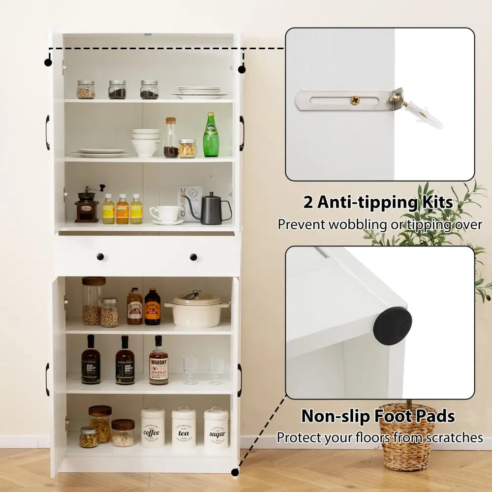 72 Inch Tall Modern Farmhouse Cupboard Cabinet with 4 Barn Doors-White - White - Clothing & Closet Storage