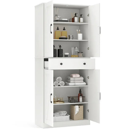 72 Inch Tall Modern Farmhouse Cupboard Cabinet with 4 Barn Doors-White - White - Clothing & Closet Storage