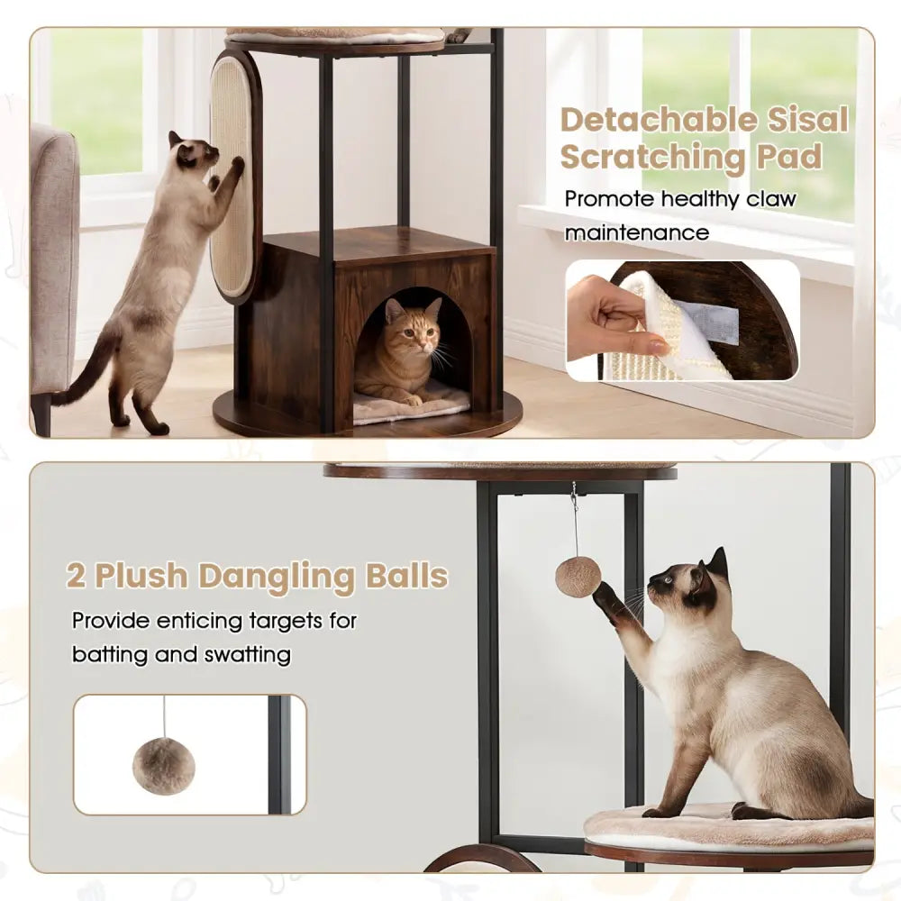 72-Inch Tall Multi-Level Cat Condo with Top Perch Platforms and Removable Washable Mats-Rustic Brown - Rustic Brown