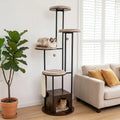 72-Inch Tall Multi-Level Cat Condo with Top Perch Platforms and Removable Washable Mats-Rustic Brown - Rustic Brown