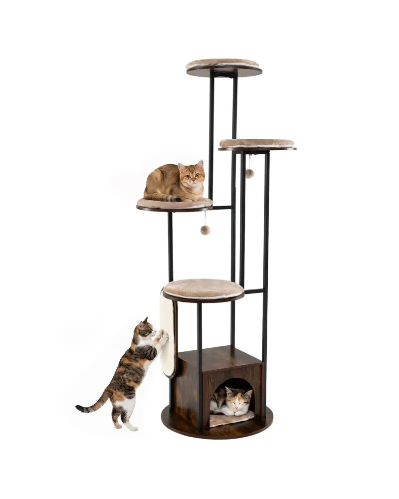 72-Inch Tall Multi-Level Cat Condo with Top Perch Platforms and Removable Washable Mats-Rustic Brown - Rustic Brown
