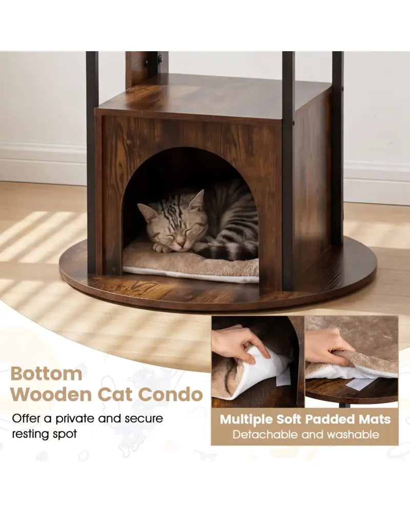 72-Inch Tall Multi-Level Cat Condo with Top Perch Platforms and Removable Washable Mats-Rustic Brown - Rustic Brown