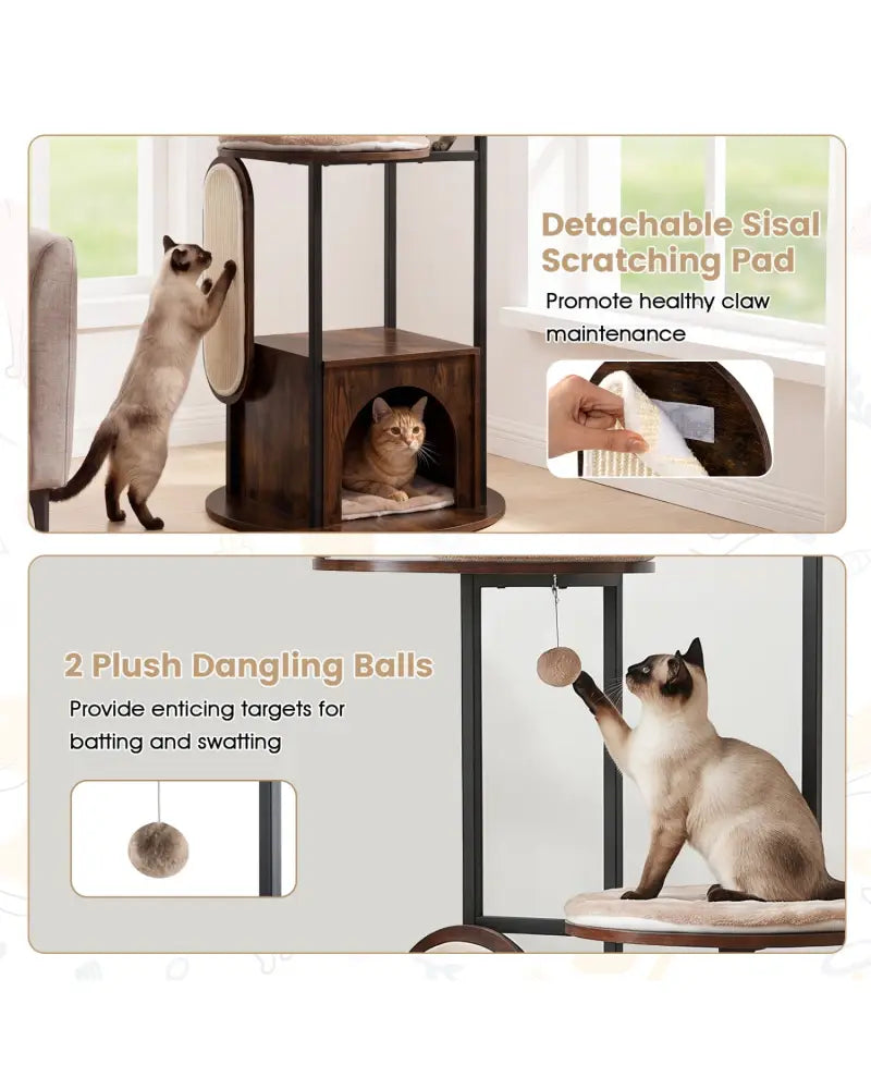 72-Inch Tall Multi-Level Cat Condo with Top Perch Platforms and Removable Washable Mats-Rustic Brown - Rustic Brown