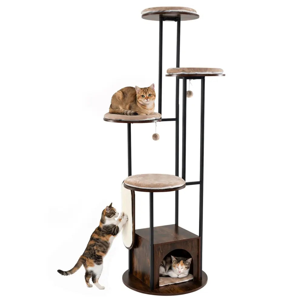 72-Inch Tall Multi-Level Cat Condo with Top Perch Platforms and Removable Washable Mats-Rustic Brown - Rustic Brown