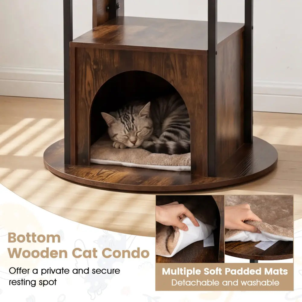 72-Inch Tall Multi-Level Cat Condo with Top Perch Platforms and Removable Washable Mats-Rustic Brown - Rustic Brown