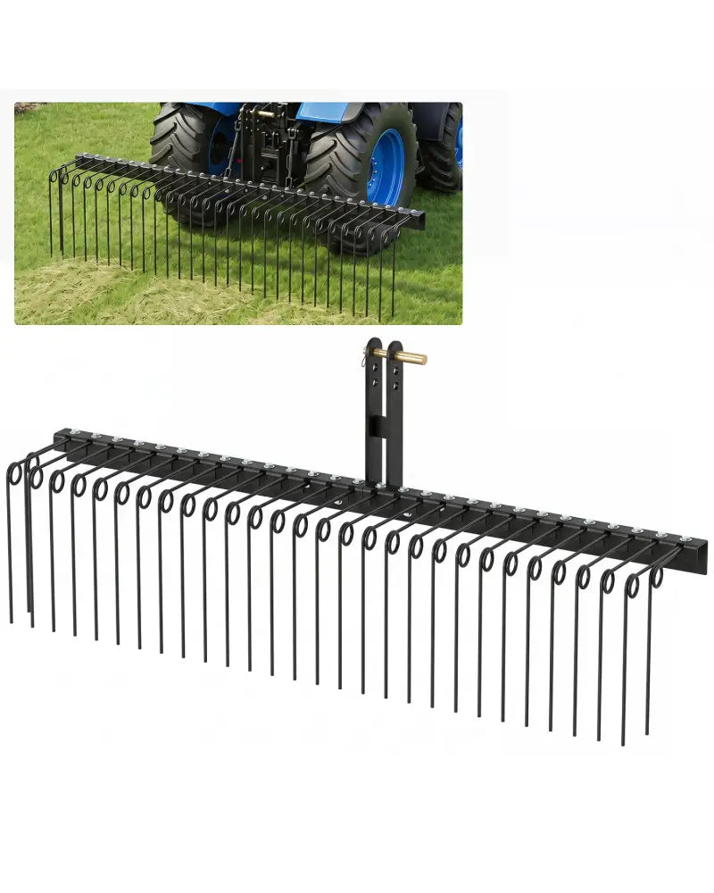 72’’ Pine Straw Rake with 30 Metal Coil Tines for Grass-Black - Black - Lawn Care Tools