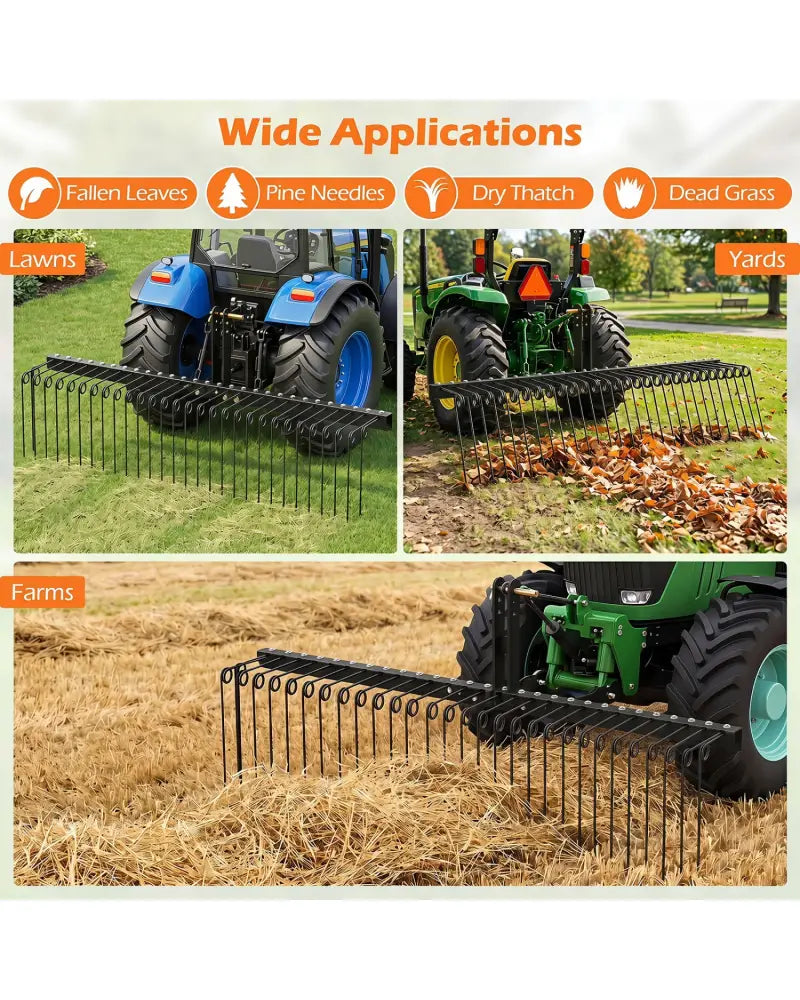 72’’ Pine Straw Rake with 30 Metal Coil Tines for Grass-Black - Black - Lawn Care Tools