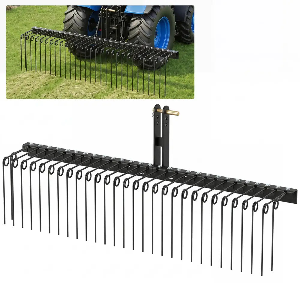 72’’ Pine Straw Rake with 30 Metal Coil Tines for Grass-Black - Black - Lawn Care Tools