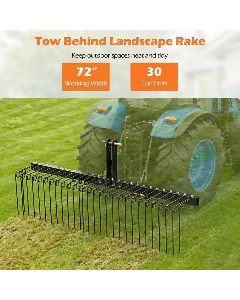 72’’ Pine Straw Rake with 30 Metal Coil Tines for Grass-Black - Black - Lawn Care Tools