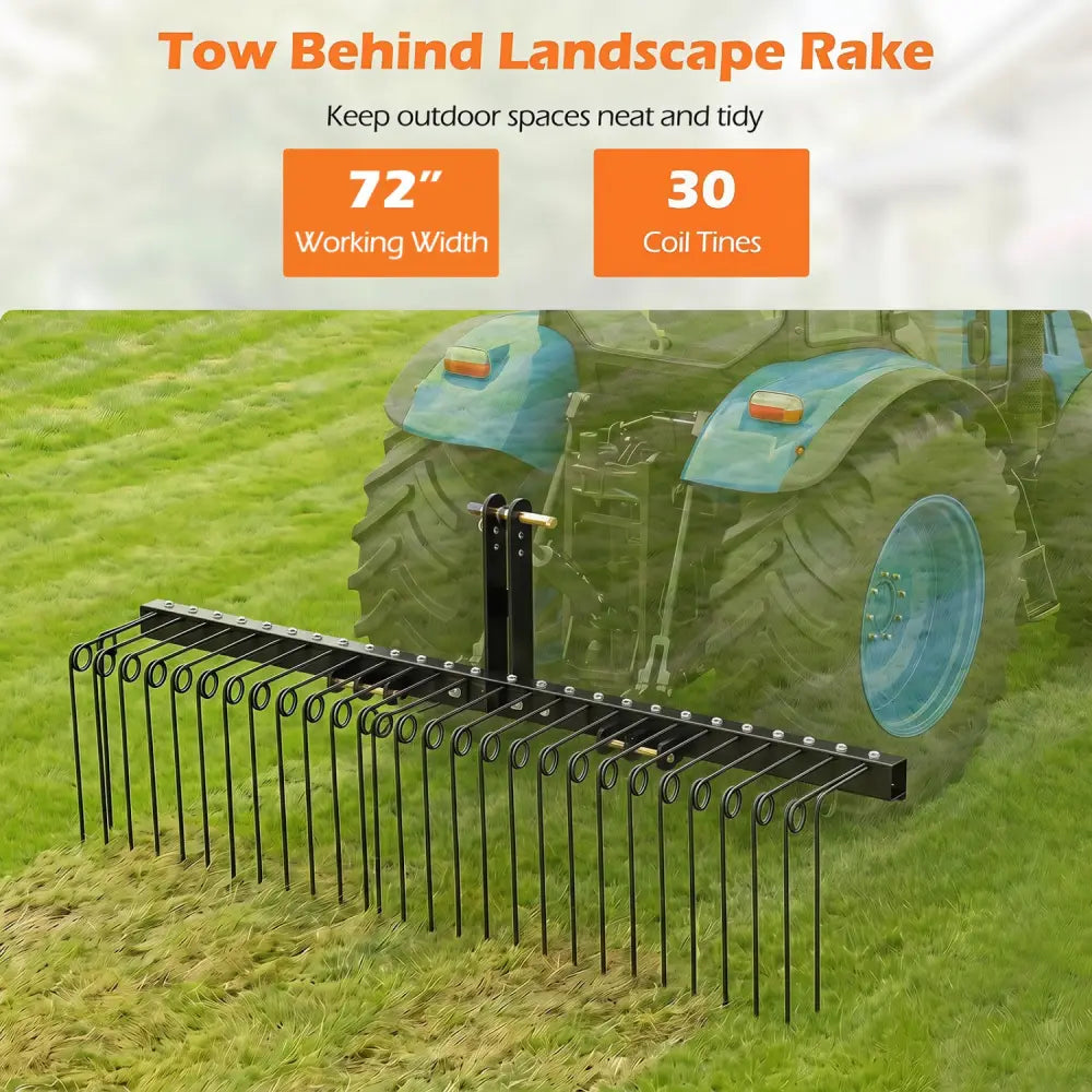 72’’ Pine Straw Rake with 30 Metal Coil Tines for Grass-Black - Black - Lawn Care Tools