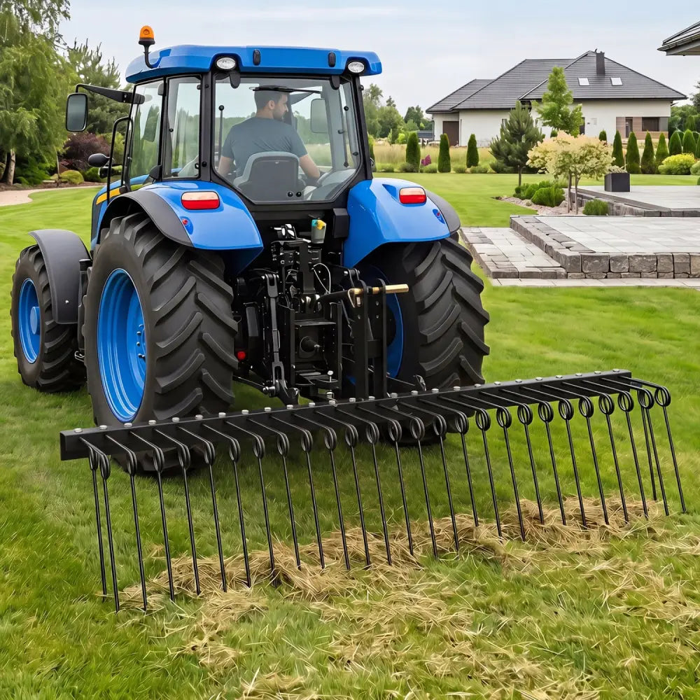 72’’ Pine Straw Rake with 30 Metal Coil Tines for Grass-Black - Black - Lawn Care Tools