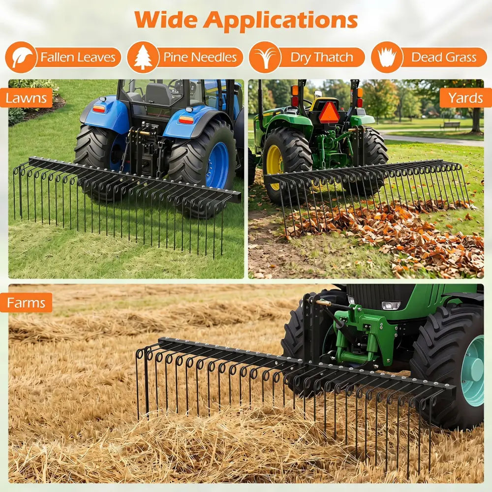 72’’ Pine Straw Rake with 30 Metal Coil Tines for Grass-Black - Black - Lawn Care Tools