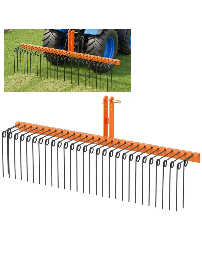 72’’ Pine Straw Rake with 30 Metal Coil Tines for Grass-Orange - Orange - Lawn Care Tools