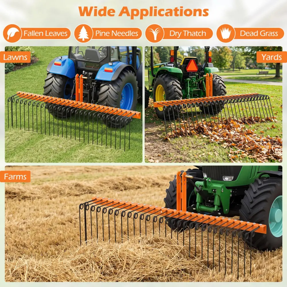 72’’ Pine Straw Rake with 30 Metal Coil Tines for Grass-Orange - Orange - Lawn Care Tools
