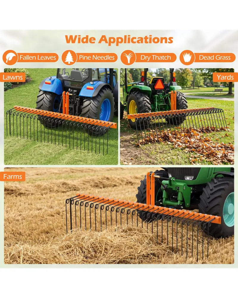 72’’ Pine Straw Rake with 30 Metal Coil Tines for Grass-Orange - Orange - Lawn Care Tools