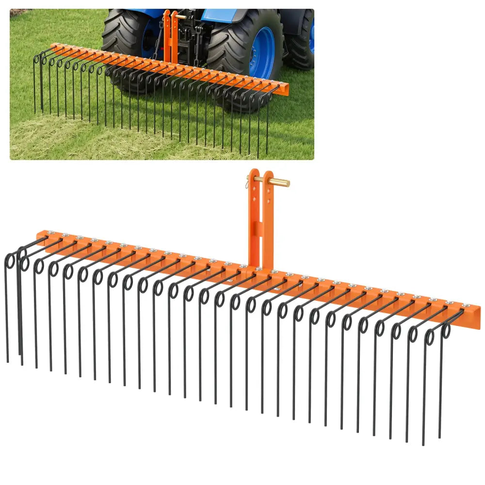 72’’ Pine Straw Rake with 30 Metal Coil Tines for Grass-Orange - Orange - Lawn Care Tools