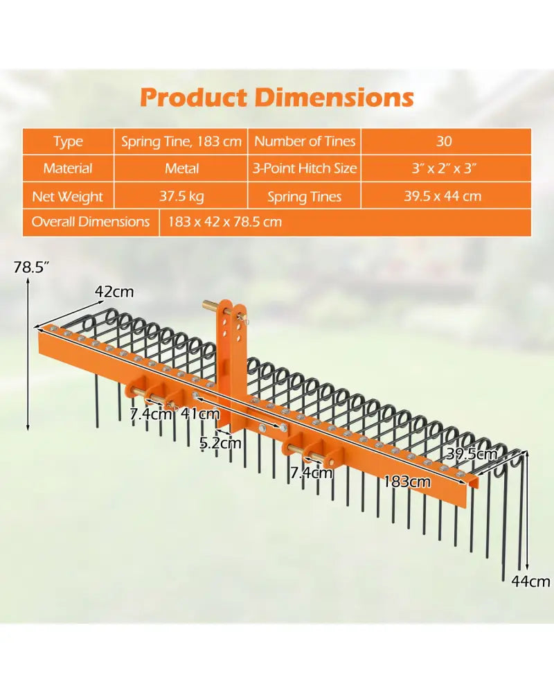 72’’ Pine Straw Rake with 30 Metal Coil Tines for Grass-Orange - Orange - Lawn Care Tools