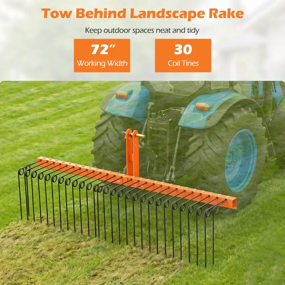 72’’ Pine Straw Rake with 30 Metal Coil Tines for Grass-Orange - Orange - Lawn Care Tools
