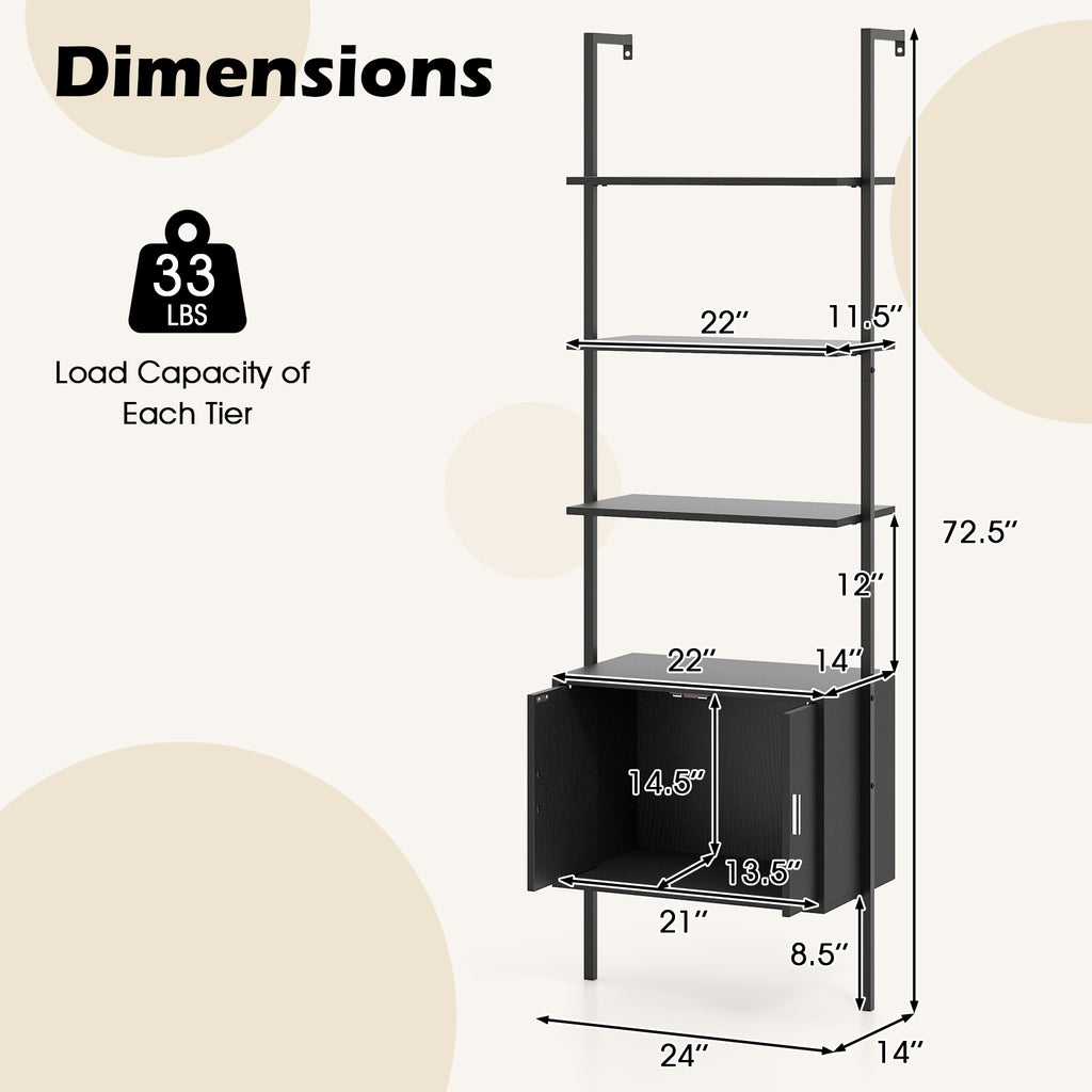 72.5 Inch Tall Bookshelf with Cabinet Anti-Tipping Kits and Metal Frame-Black