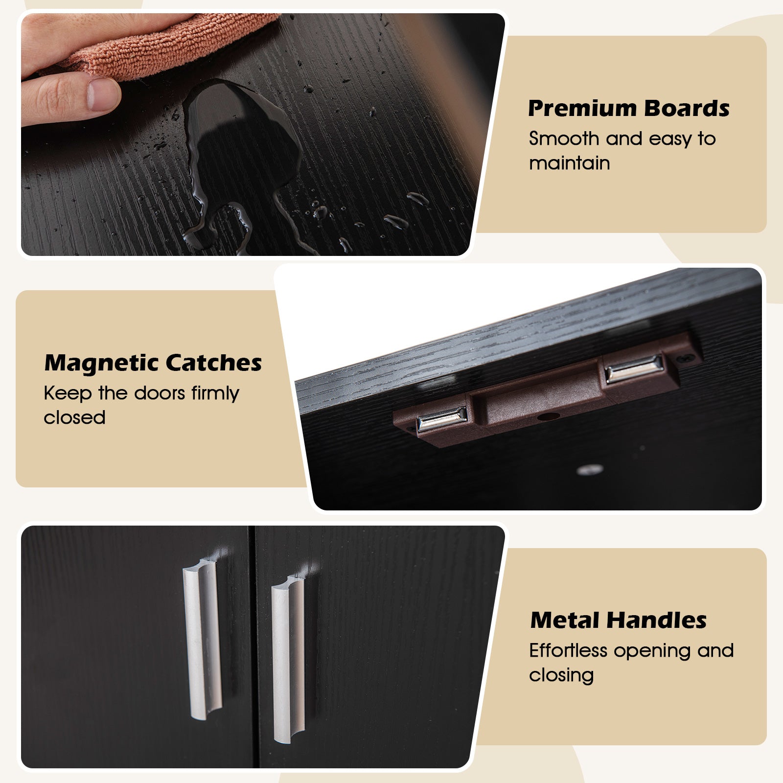 72.5 Inch Tall Bookshelf with Cabinet Anti-Tipping Kits and Metal Frame-Black