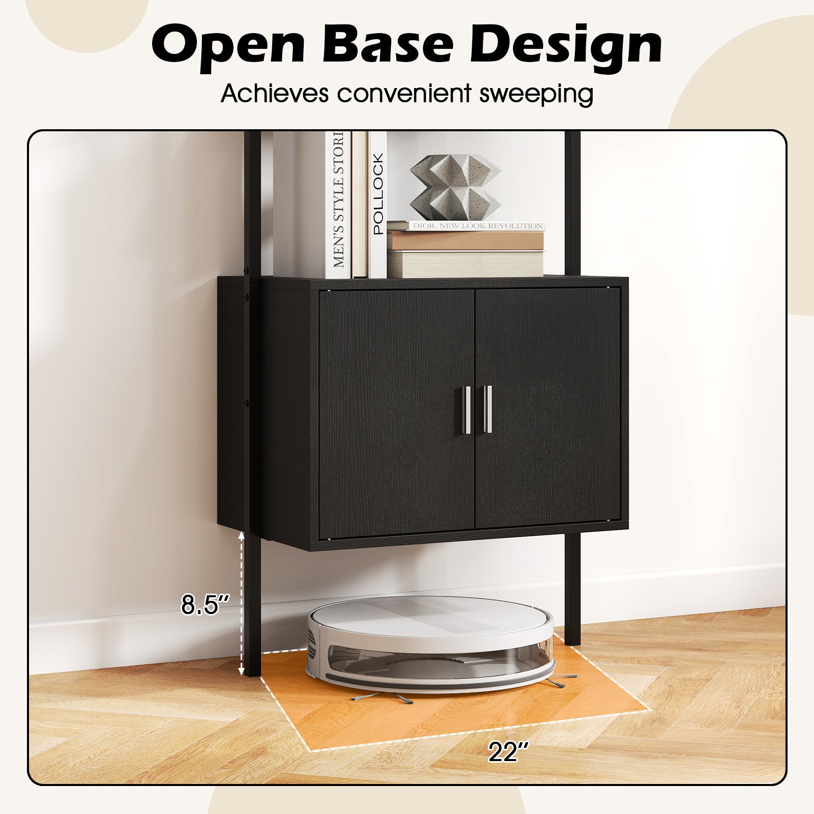 72.5 Inch Tall Bookshelf with Cabinet Anti-Tipping Kits and Metal Frame-Black