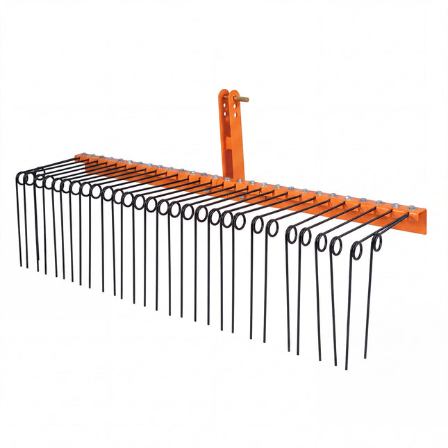 72" Pine Straw Rake with 30 Metal Coil Tines for Grass-Orange