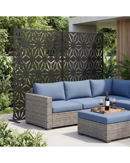 72’’H x 48’’W Freestanding Fence Panel with Stand and Expansion Bolts-Black - Black - Room Dividers