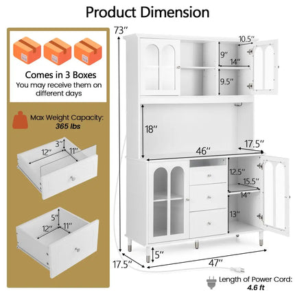 73 Inch Kitchen Pantry Storage Cabinet Freestanding Buffet Cabinet with LED Lights-White - White - Sideboards Cabinets