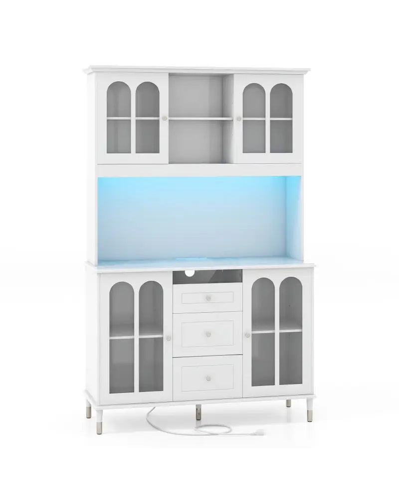 73 Inch Kitchen Pantry Storage Cabinet Freestanding Buffet Cabinet with LED Lights-White - White - Sideboards Cabinets