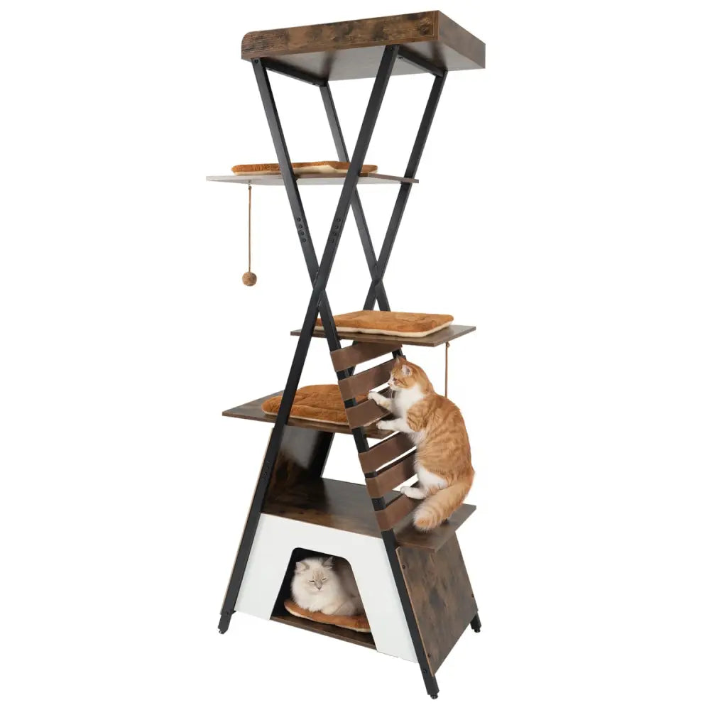 73 Inch Multi-level Cat Tree for Indoor Cats with Elevated Perch and Large Condo-Rustic Brown - Rustic Brown - Cat
