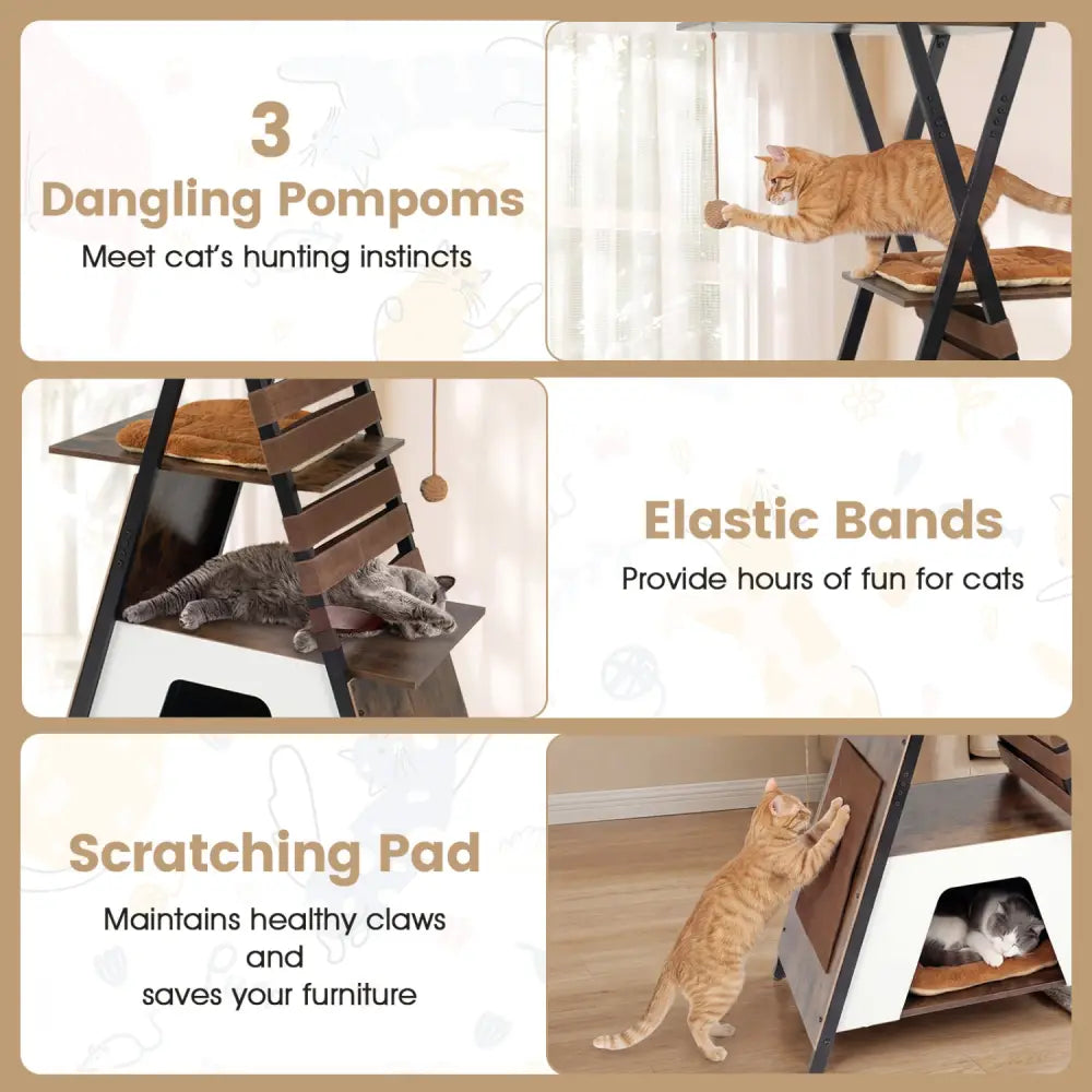 73 Inch Multi-level Cat Tree for Indoor Cats with Elevated Perch and Large Condo-Rustic Brown - Rustic Brown - Cat