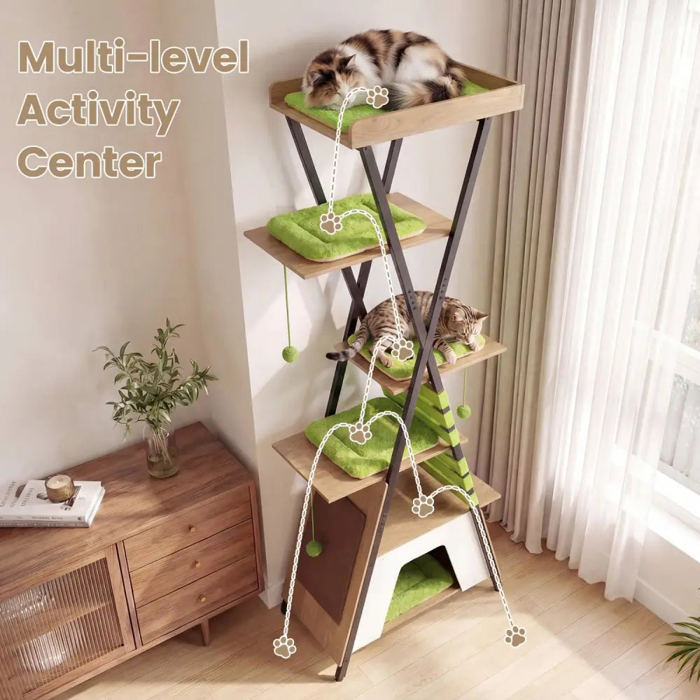 73 Inch Multi-level Cat Tree for Indoor Cats with Elevated Perch and Large Condo-Green - Green - Cat Trees Condos &