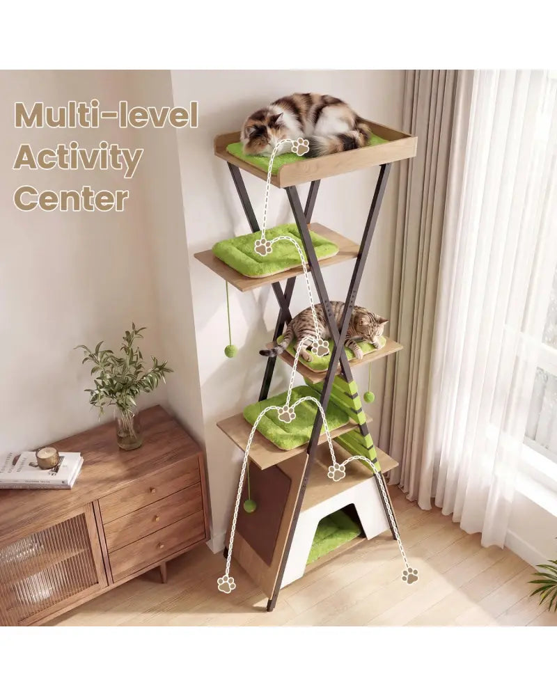 73 Inch Multi-level Cat Tree for Indoor Cats with Elevated Perch and Large Condo-Green - Green - Cat Trees Condos &