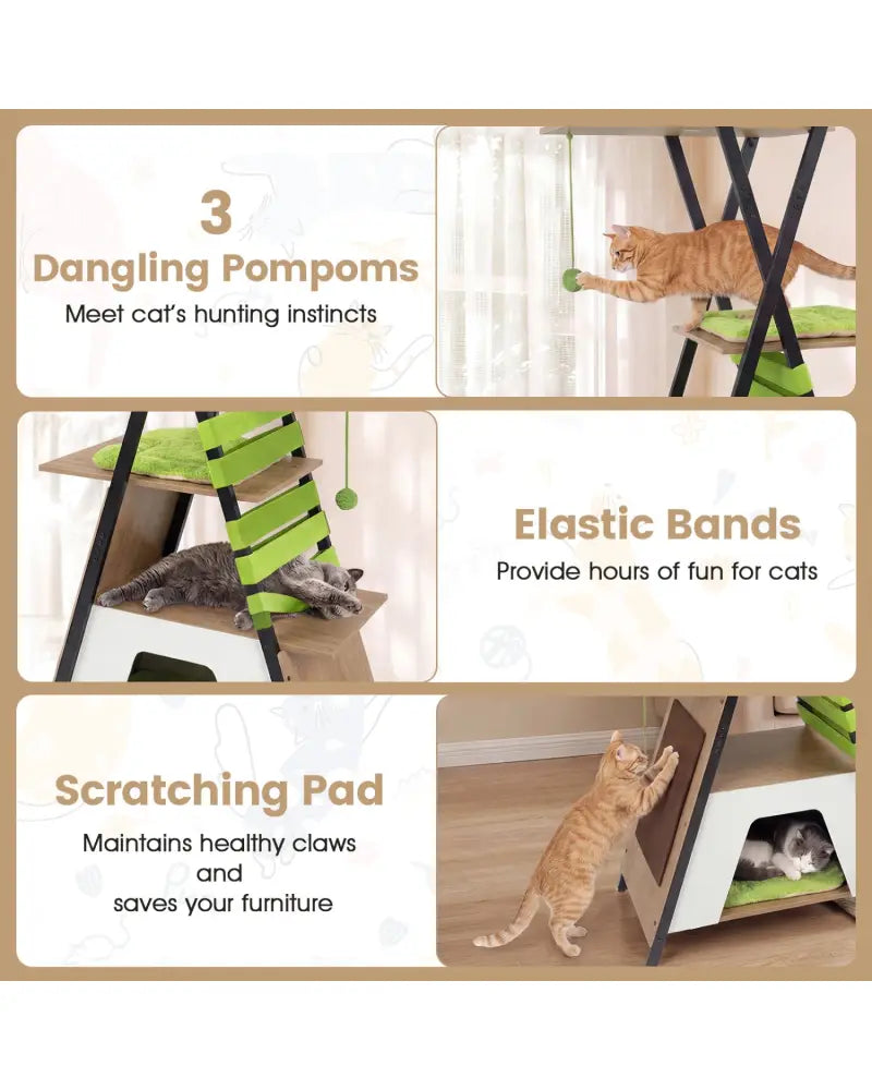 73 Inch Multi-level Cat Tree for Indoor Cats with Elevated Perch and Large Condo-Green - Green - Cat Trees Condos &