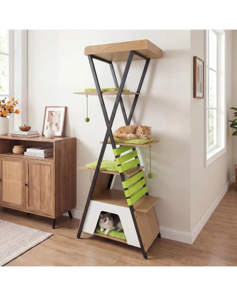 73 Inch Multi-level Cat Tree for Indoor Cats with Elevated Perch and Large Condo-Green - Green - Cat Trees Condos &