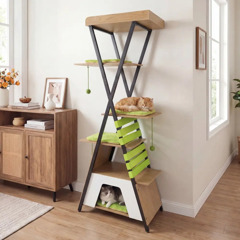 73 Inch Multi-level Cat Tree for Indoor Cats with Elevated Perch and Large Condo-Green - Green - Cat Trees Condos &