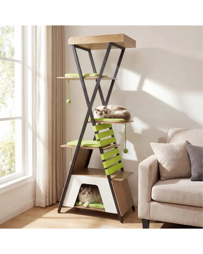 73 Inch Multi-level Cat Tree for Indoor Cats with Elevated Perch and Large Condo-Green - Green - Cat Trees Condos &