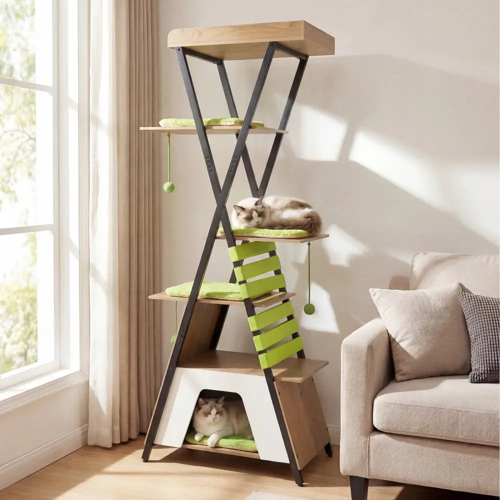 73 Inch Multi-level Cat Tree for Indoor Cats with Elevated Perch and Large Condo-Green - Green - Cat Trees Condos &