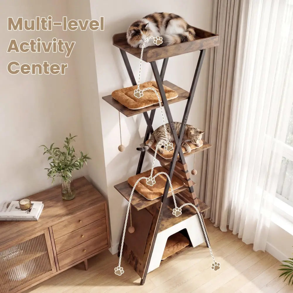 73 Inch Multi-level Cat Tree for Indoor Cats with Elevated Perch and Large Condo-Rustic Brown - Rustic Brown - Cat
